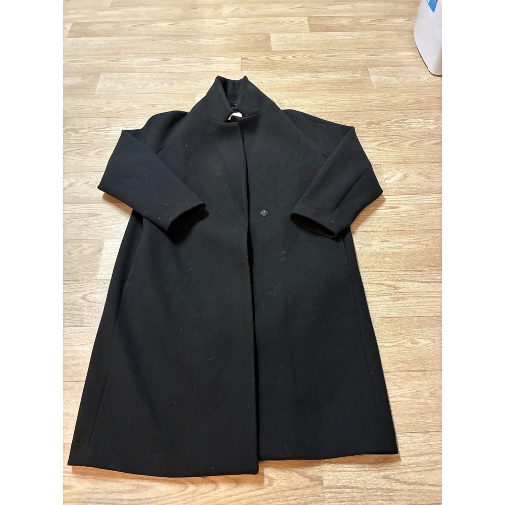 HM Womens Black Wool Blend Funnel Neck Overcoat Mid Length Coat Size M